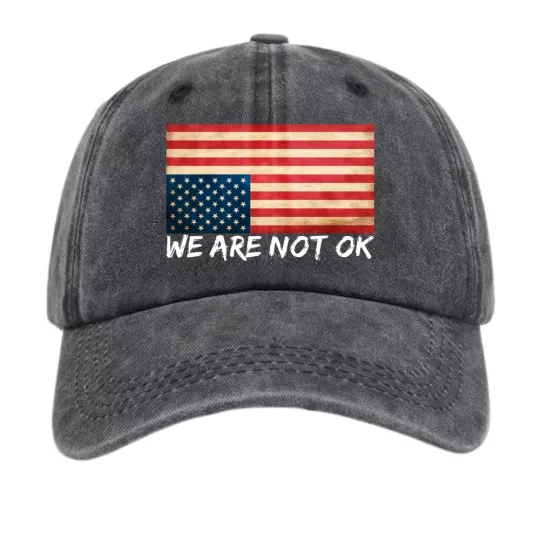 Discover We Are Not OK Distressed American Flag Baseball Cap Patriotic Hat