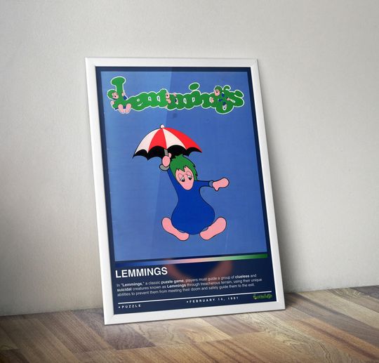 Discover Lemmings Poster Print | Lemmings Cover | Gaming Posters | 4 Colors | Gaming Decors | Video Game Posters | Gaming Gifts | Video Game Prints