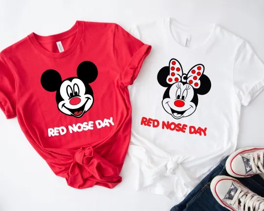Discover T-Shirt Red nose Day 2025 (10% Proceed goes to Comic Relief), Mickey Minnie