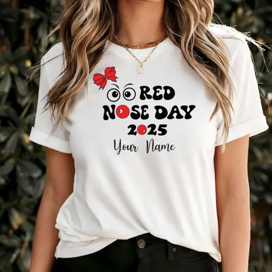 Discover Red nose day 2025 tshirt , kids comic relief 2025 t-shirtt , Red Nose Bow