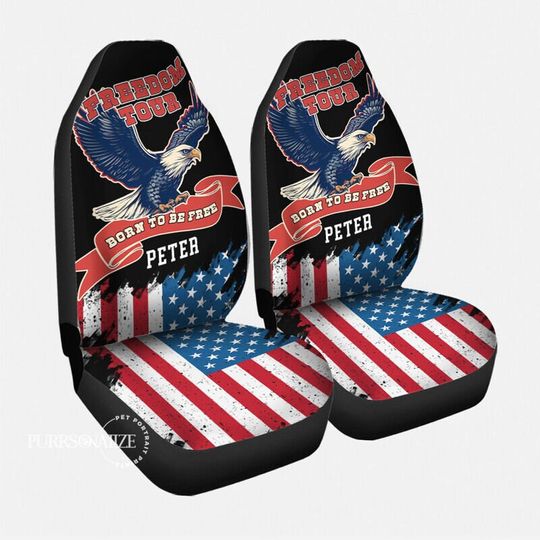 Discover Custom Name July 4th Car Seat Cover, Custom Born To Be Free Car Seat Cover, Independence Day Celebration, Set of 2 Car Accessories