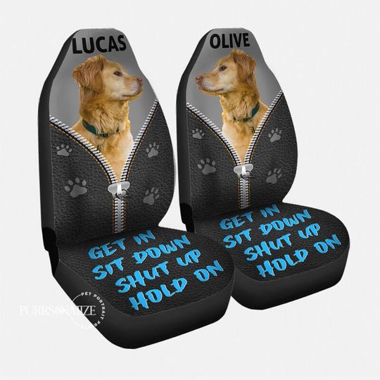 Discover Custom Photo & Name Pet Car Seat Cover, "Get In, Sit Down, Shut Up, Hold On" Dog Cat Car Seat Cover, Pet Lovers' Gift, Set of 2