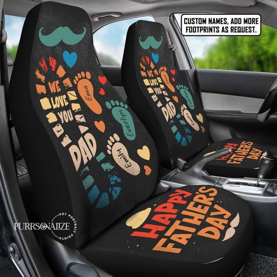 Discover Custom Happy Father's Day Footprint Car Seat Cover, Personalized "We Love You Dad" Footprints" Car Seat Cover, Gift for Dad Grandpa Set of 2