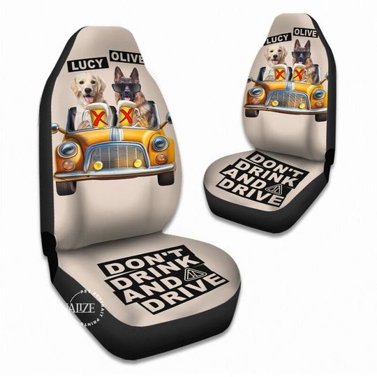 Discover Custom Photo & Name Pet Car Seat Cover, "Don't Drink and Drive" Safety Reminder Dog Cat Car Seat Cover, Set of 2 Car seats and 1 back Seat