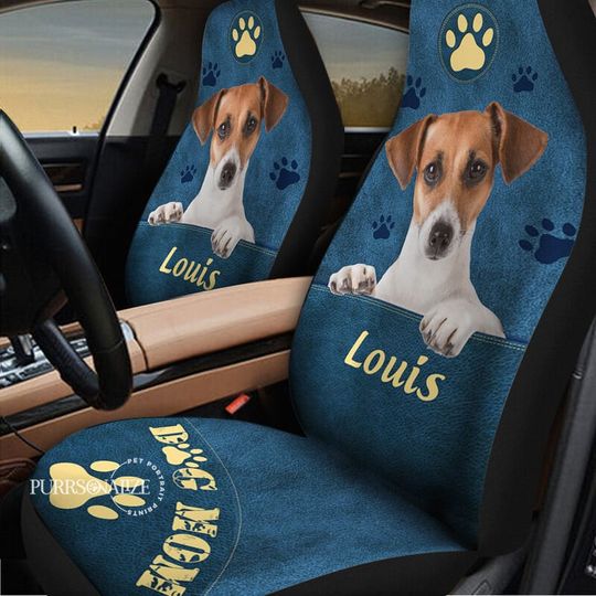 Custom Photo & Name Pet Car Seat Cover, "Dog Mom" Blue or Brown Dog Cat Car Seat Cover, Pet Lovers Gift