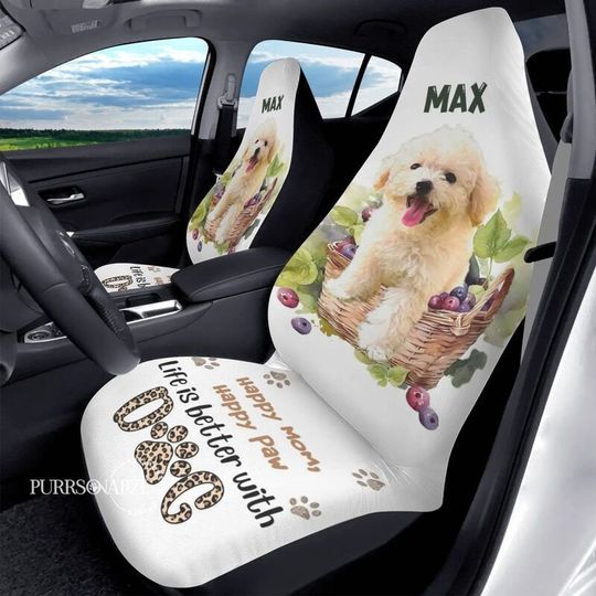 Discover Custom Photo & Name Pet Car Seat Cover, Life is Better With Dog Cat Car Seat Cover, Pet Lovers' Gift, Set of 2, Car Accessories