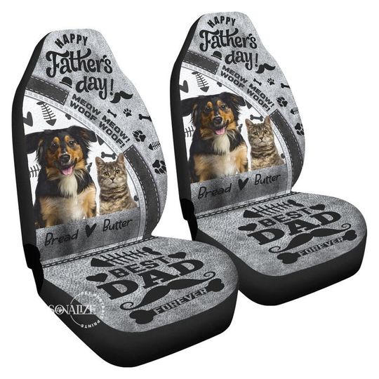 Discover Custom Photo & Name Pet Car Seat Cover, "Happy Father's Day-  Best Dad Forever" Dog Cat Car Seat Cover, Pet Lovers' Gift, Set of 2