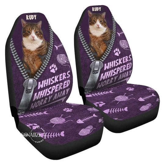 Discover Custom Photo & Name Pet Car Seat Cover, "Whiskers whispered worry away" Dog Cat Car Seat Cover, Pet Lovers' Gift, Set of 2