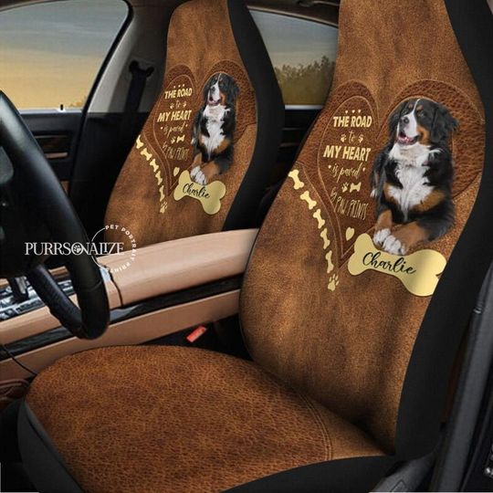 Discover Custom Photo & Name Pet Car Seat Cover, "The Road To My Hearts is paved by paw prints" Dog Cat Car Seat Cover, Pet Lovers' Gift, Set of 2