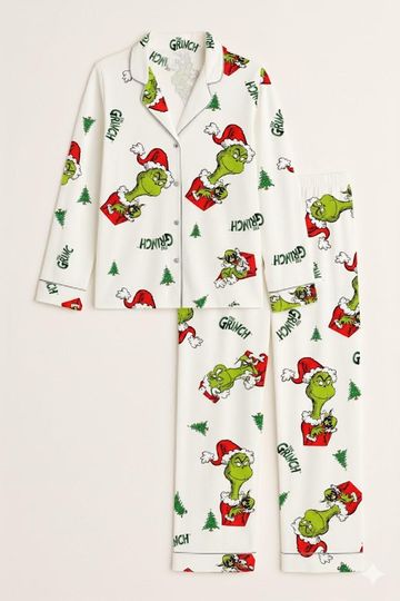 Discover funny character Santa Christmas Pajama Set  Spirit Gift Satin Sleepwear, Santa Pjs