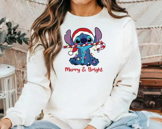 Discover Christmas Unisex Jumper, Disney Trip Sweatshirt, Merry & Bright Stitch