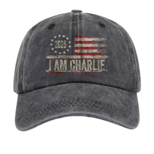 Discover 2025 I Am Charlie Patriotic American Flag Baseball Cap Vintage Style Dad Hat