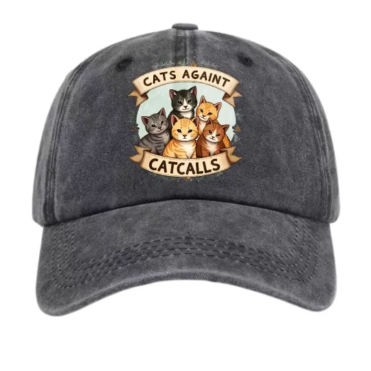 Discover Cats Against Catcalls Print Casual Hat Cartoon Fashionable Trendy Baseball Cap