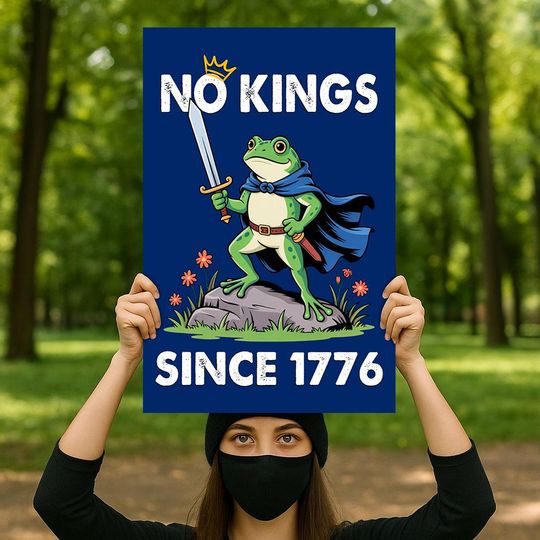Discover Portland Frog Anti-ICE Protest Sign, Anti Trump, No Kings Since 1776, Protect Democracy Political Activist Poster, Resist Fascism Sign