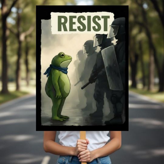 Discover Portland Frog Anti-ICE Protest Sign, Anti-Trump, No Kings In America, Protect Democracy Political Activist Poster, Resist Fascism Rally Sign