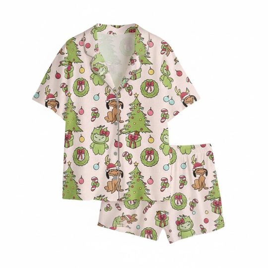 Cute funny character & Reindeer Pajama Set, Christmas Cartoon Sleepwear