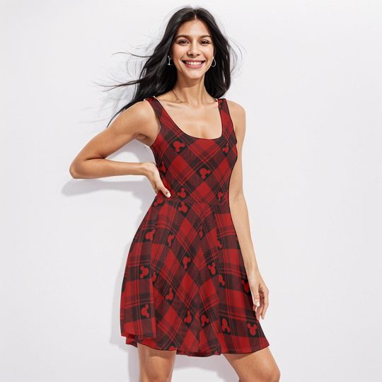 Discover Minnie & Mickey Christmas Skater Dress, Very Merry Party Dress, Disney Winter Dress, Xmas Dress