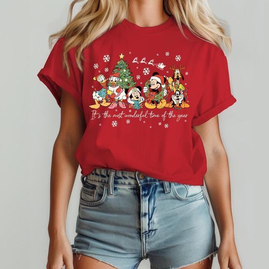Discover Vintage It's The Most Wonderful Time of The Year Disney Christmas Shirt,Cartoon Mickey and Friends Christmas Party 2025,Mickey & Friends WDW