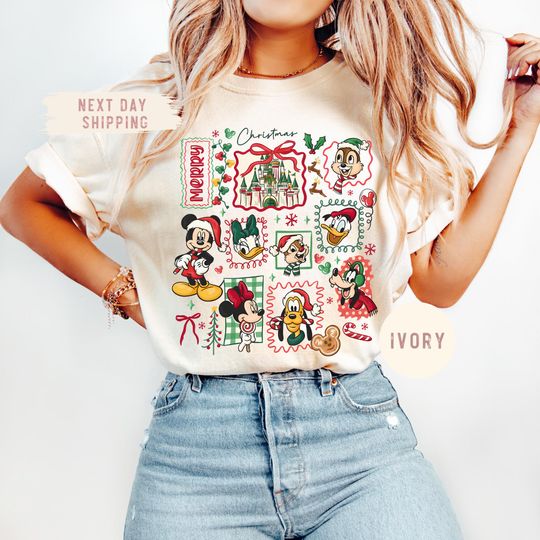 Discover Retro Disney Santa Mickey And Friends Shirt, Disneyland Vacation Family Matching Trip Shirt, Mickey's Very Merry Christmas Party 2025 Shirt