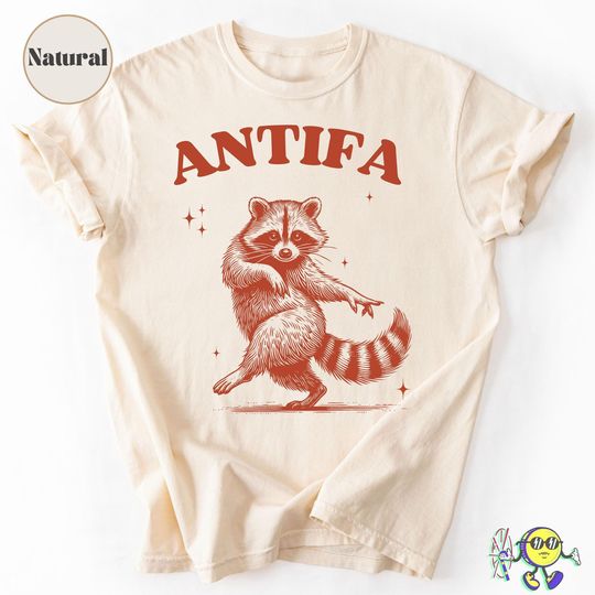 Discover Antifa shirt: Unhinged Raccoon Meme, Anti Fascism Liberal Protest Tee