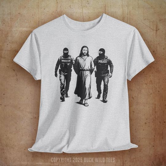 Discover Jesus Arrest Anti ICE Protest Shirt, Political Religious Satire, Immigration Street Art Graphic Tee