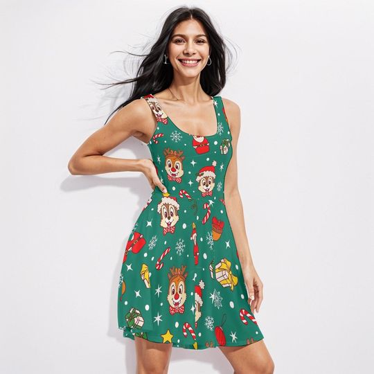 Discover Minnie & Mickey Christmas Dress, Winter Disney Dress, Holiday Skater Dress