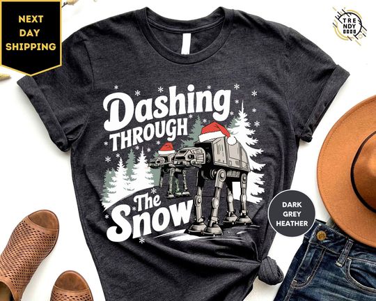 Discover AT-AT Walker Dashing Through The Snow Christmas Shirt, Funny Disney Star Wars Xmas Light Tee, Disneyland Family Holiday