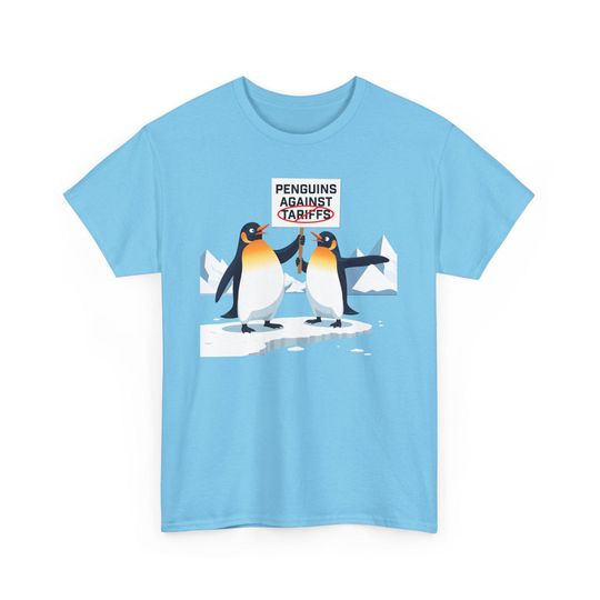 Discover Penguins Against Tariffs Protest Unisex Cotton Tee | Anti-Trump T-Shirt | Political Meme Shirt | Anti-Tariff Shirts | Resist Oligarchy Tops
