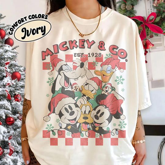 Discover Retro Checkered Mickey & Co Christmas Shirt, Vintage Mickey and Friends Christmas Shirt, Disney Family Christmas Shirts, Christmas Group Tee