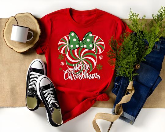 Discover Minnie Peppermint Swirl Christmas Tee Shirt, Mouse Kingdom Christmas Shirt, Magic World Vacation Shirt, Christmas Tee, Candy Cane Shirt