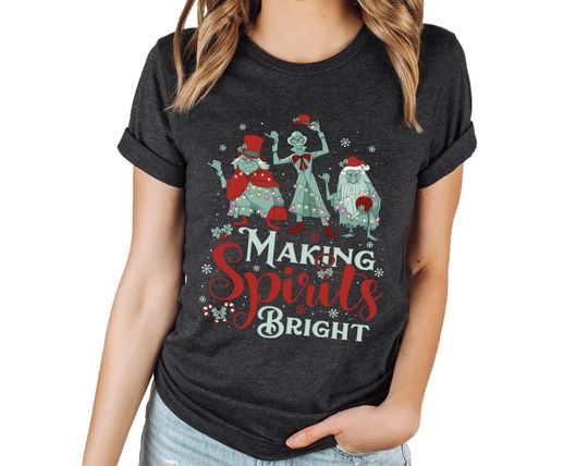 Discover Making Spirits Bright Shirt, Disney Christmas Shirts, Christmas Gift T-Shirt, Disney Christmas Trip, Hitchhiking Ghosts Tee,merry xmas shirt