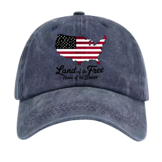 Discover "Land of The Free Home of The Brave" American Flag Map Vintage Baseball Cap 3