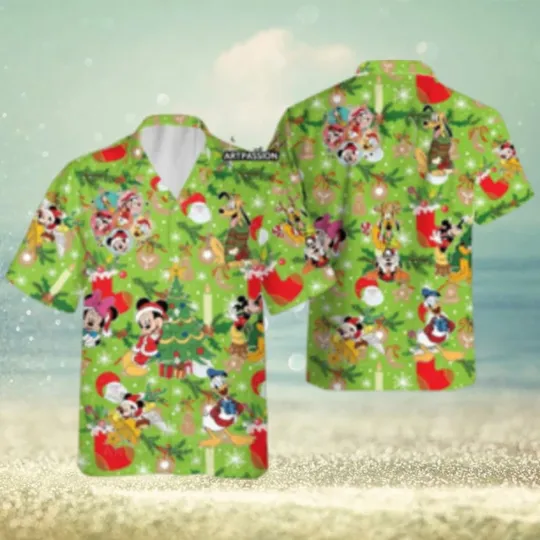 Discover Mickey Friends Hawaiian Christmas Santa Claus Green Disney Hawaii Shirt