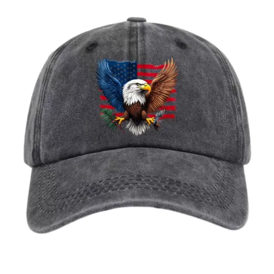 Discover American Flag and Eagle Pattern Vintage Baseball Cap 2