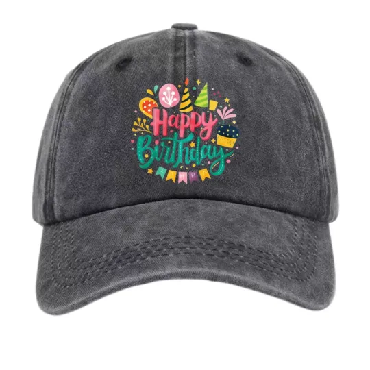 Discover Vintage-Style Birthday Element Baseball Cap-Colorful Printed Casual Sunshade Cap