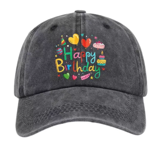 Discover Vintage-Style Birthday-Themed Baseball Cap-Colorful Love&Cake Printed Casual Cap