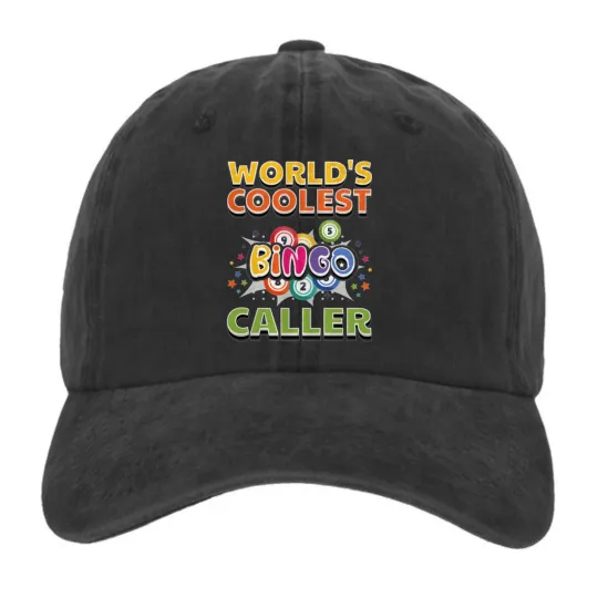 Discover World’s Coolest Bingo Caller Funny Gift Graphic Print Adjustable Washed Hat