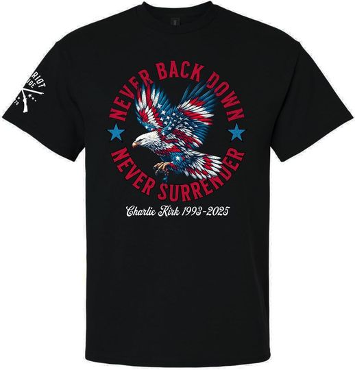Discover Patriot Pride Reckless Patriot Men's Graphic T-Shirt - Never Back Down, Never Surrender, American Flag Colored Eagle Design