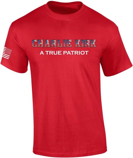 Discover Trenz Shirt Company Men's Graphic T-Shirt - USA Flag Filled Charlie Kirk A True Patriot Short Sleeve Tee