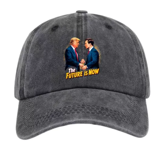 Discover Vintage Washed Baseball Cap -Trump&Musk Comic-Style Handshake Stylish Trendy Hat