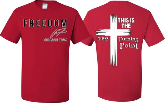 Discover Charlie Kirk Freedom Signature Generation Front & Back This is The Turning Point Cross T-Shirts