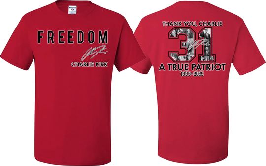 Discover wild custom apparel Charlie Kirk Freedom Signature Front & Back Thank You 31 Freedom T-Shirts