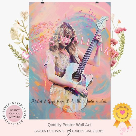 Discover Taylor Poster: Showgirl Life Pink Blue Painting, Concert Era Wall Art Vertical Posters