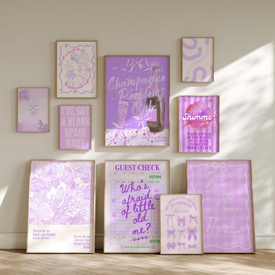 Discover Taylor Print Set of 13+ Affirmation Poster Girly College Dorm Lyrics purple poster Bedroom decor Preppy Coquette Wall Art (Digital Download)