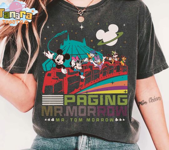 Discover Retro 90s Paging Mr Morrow Mickey & Friends T-Shirt, Magic Kingdom Peoplemover Family Trip, Disney Tomorrowland Space Mountain Tee