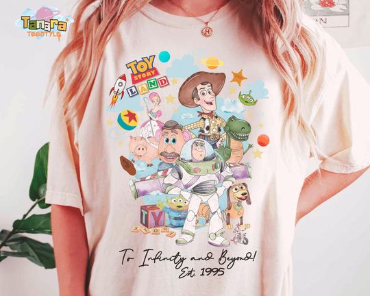 Discover Retro 90s Toy Story To Infinity And Beyond T-Shirt, Vintage Disney Pixar Shirt, Woody Buzz Lightyear Jessie Characters