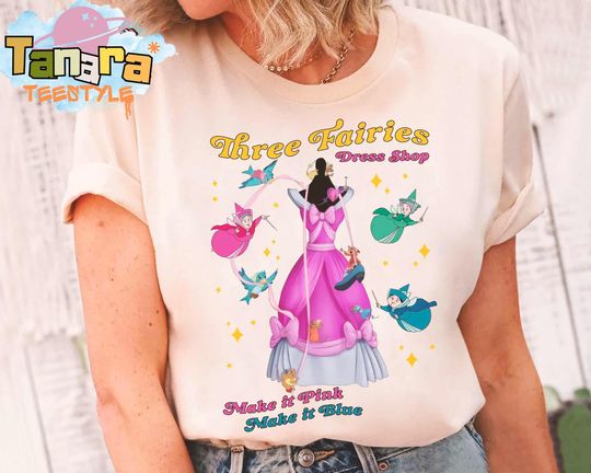 Discover Retro 90s Three Fairies Dress T-Shirt, Disney Cinde Princess Dress Shirt, Jaq and Gus, Magic Kingdom Family Holiday