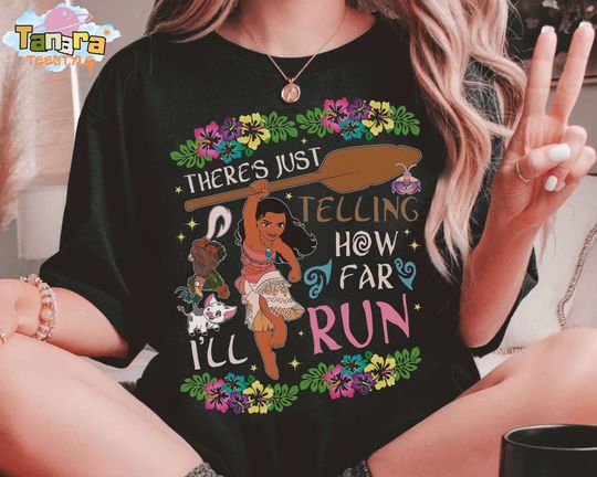 Discover Retro 90s Moana There's Just no Telling How Far I'll Run T-Shirt, Disney Moana 2 Tee, Maui Hei Hei Pua , Disneyland Gift