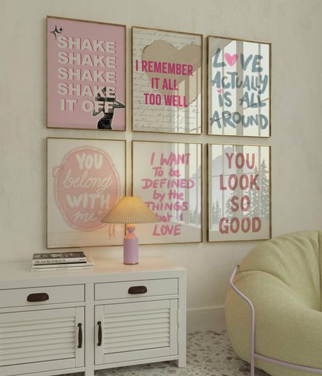 Discover Set of 6 Taylor Wall Art Print, Lyrics taylor version Dorm Decor, Apartment Pink Preppy Quotes, Girly Singer Musical Digital Posters Download