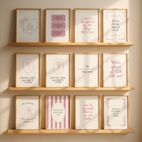 Discover Set of 12 Taylor Prints - Digital Prints | Music Art | Printable | Room Decor | Home Decor | Girly Poster | Coquette Wall art